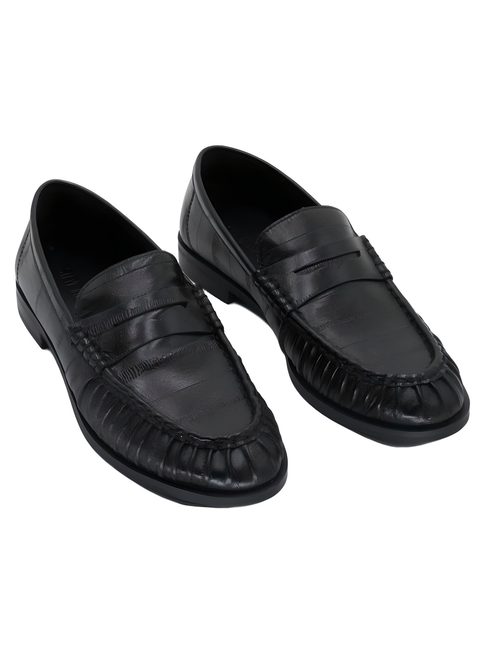 Steve Madden Hartly Soft Tailored Black Crinkle Leather Loafers Size 6.5M
